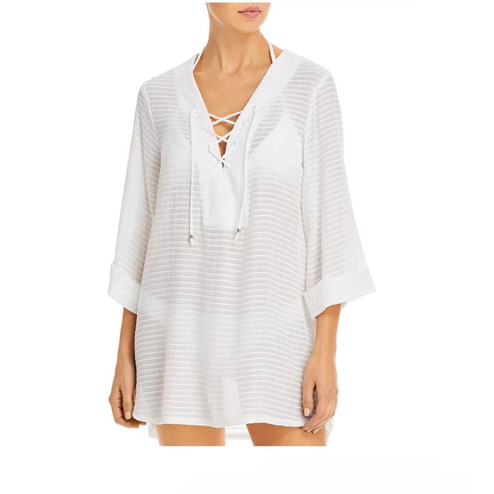 J. Valdi Tunic Womens Large Santa Barbara Big Shirt Strip White Coverup